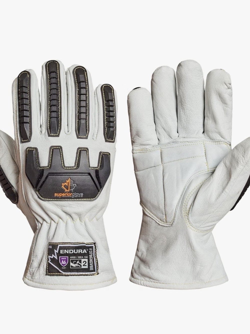3M Thinsulate White Leather Work Gloves with Black Impact Guards